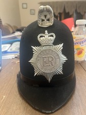 Vintage British Police "Merseyside" Bobby helmet w/ chrome-style Brunswick star