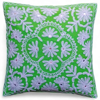 Funda de cojín bordada floral hecha a mano Boho algodón funda de almohada dec... - Imagen 1 de 4