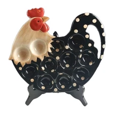 BURTON & BURTON Cockadoodle Doo Deviled Egg Plate, Black w/ Polka Dots