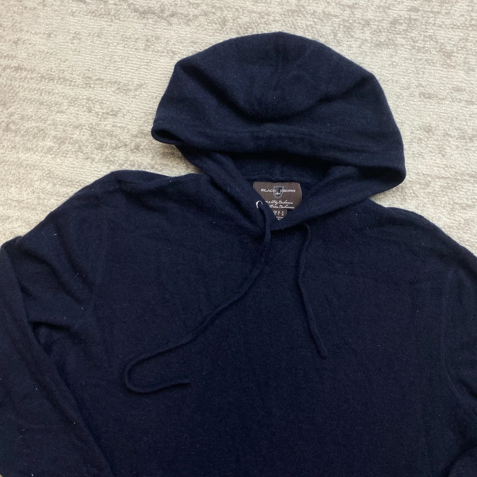 Black Brown 1826 Cashmere Hoodie Large Blue Pony Rugby Adjustable Hike Outdoor - Image 3 of 4