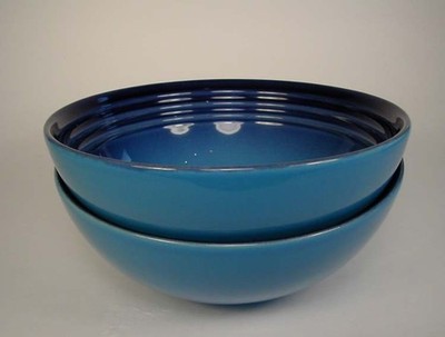Le Creuset Dinnerware TWO Each Cereal Bowl Azure Blue 6.25 inch