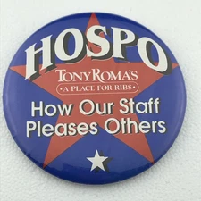 Tony Romas Restaurant Hospo Staff Vintage Pin Button Blue Red Collectible