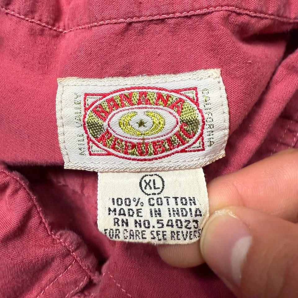 复古 Banana Republic 衬衫男式 XL 码粉色纽扣野生动物园实用 80 年代 — 第 3/4 张图片