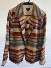 Pendleton Women's XL 100% Virgin Wool Blazer Coat Brown Beige
