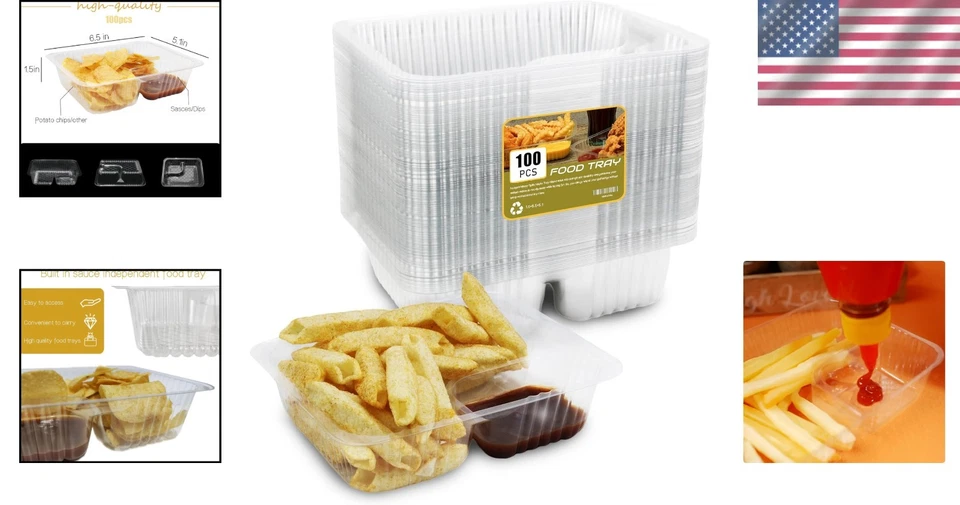 Nacho Trays Disposable Plastic 12oz 2 Compartments 100 pcs Snack Containers - Image 2 of 4