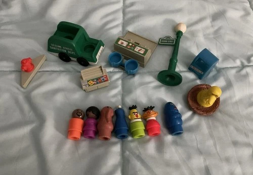 Large Lot Of Vintage Little People Sesame Street People And Accessories