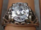 Vintage Sterling Silver Ring With Large Faceted Crystal  CZ Solitaire ~ Size 5