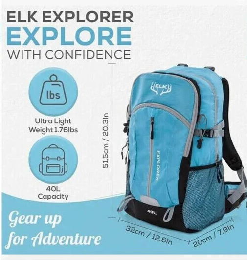 Elk 40L Hiking Backpack, Lightweight Waterproof Daypack With Rain Cover. NEW Elk 40L Hiking Backpack, Lightweight Waterproof Daypack with  main image 2