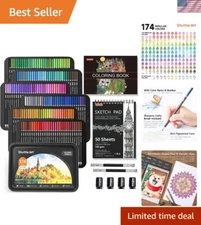 Vibrant 174 Colors Colored Pencils Set in Sturdy Metal Case - Art Supplies Kit