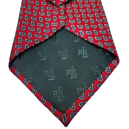 Lauren Ralph Lauren Red Paisley Silk Neck Tie Mens 56" x 4" Handmade In USA - Picture 8 of 10