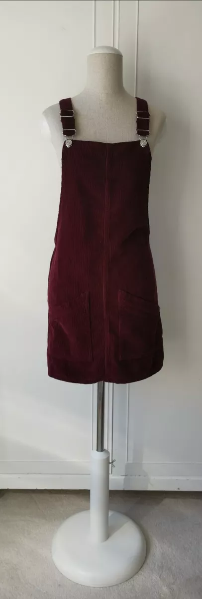TOPSHOP Vintage Style Red Corduroy Pinafore Dress Burgundy Pocket Size 6 384
