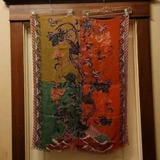 Colorful Boho, Artsy, Floral w/ Embroidery Scarf 38 X 28