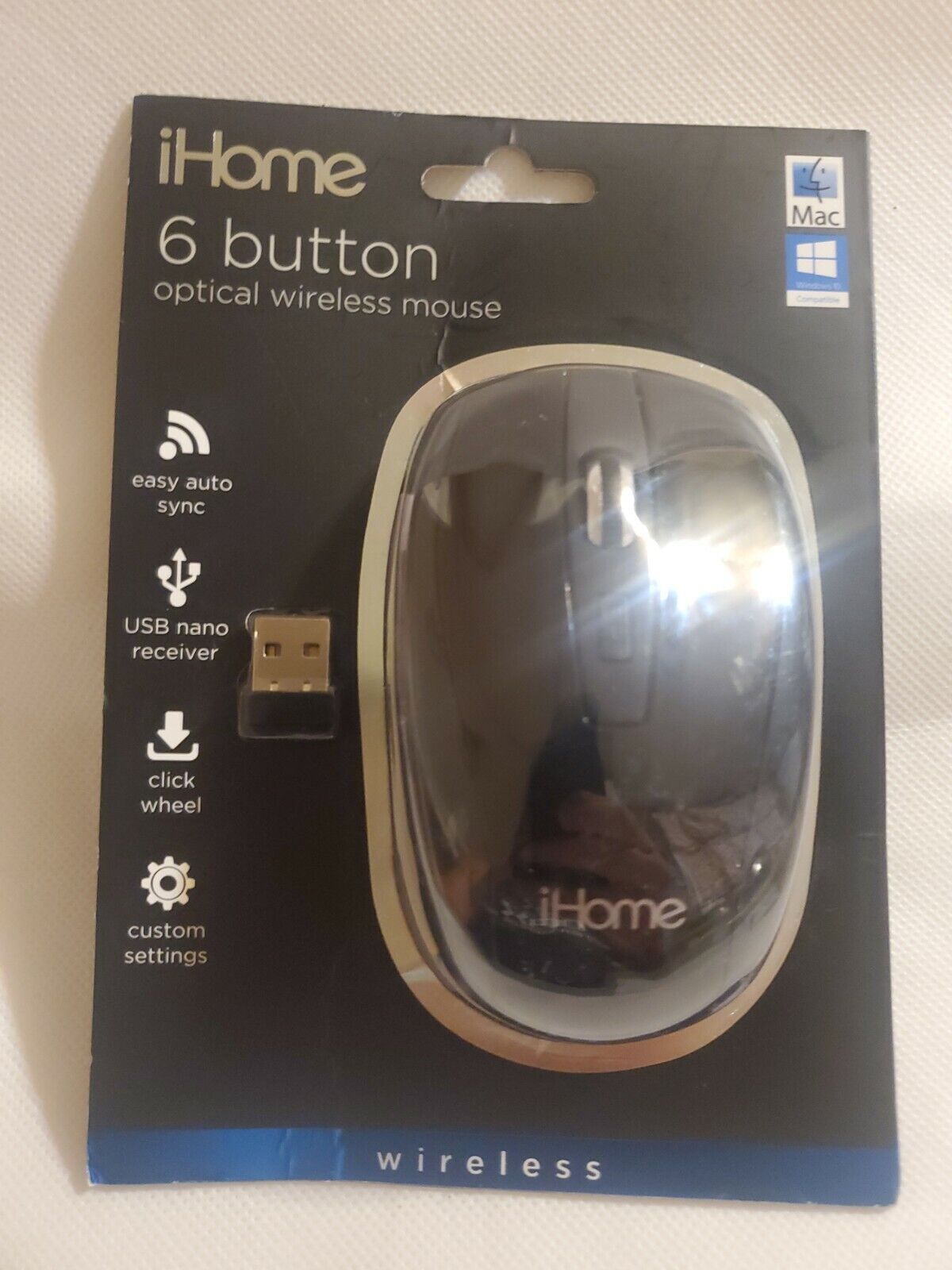 iHome 6 Button Wireless USB 2.4GHz Optical Wireless PC MAC Mouse - New / Sealed