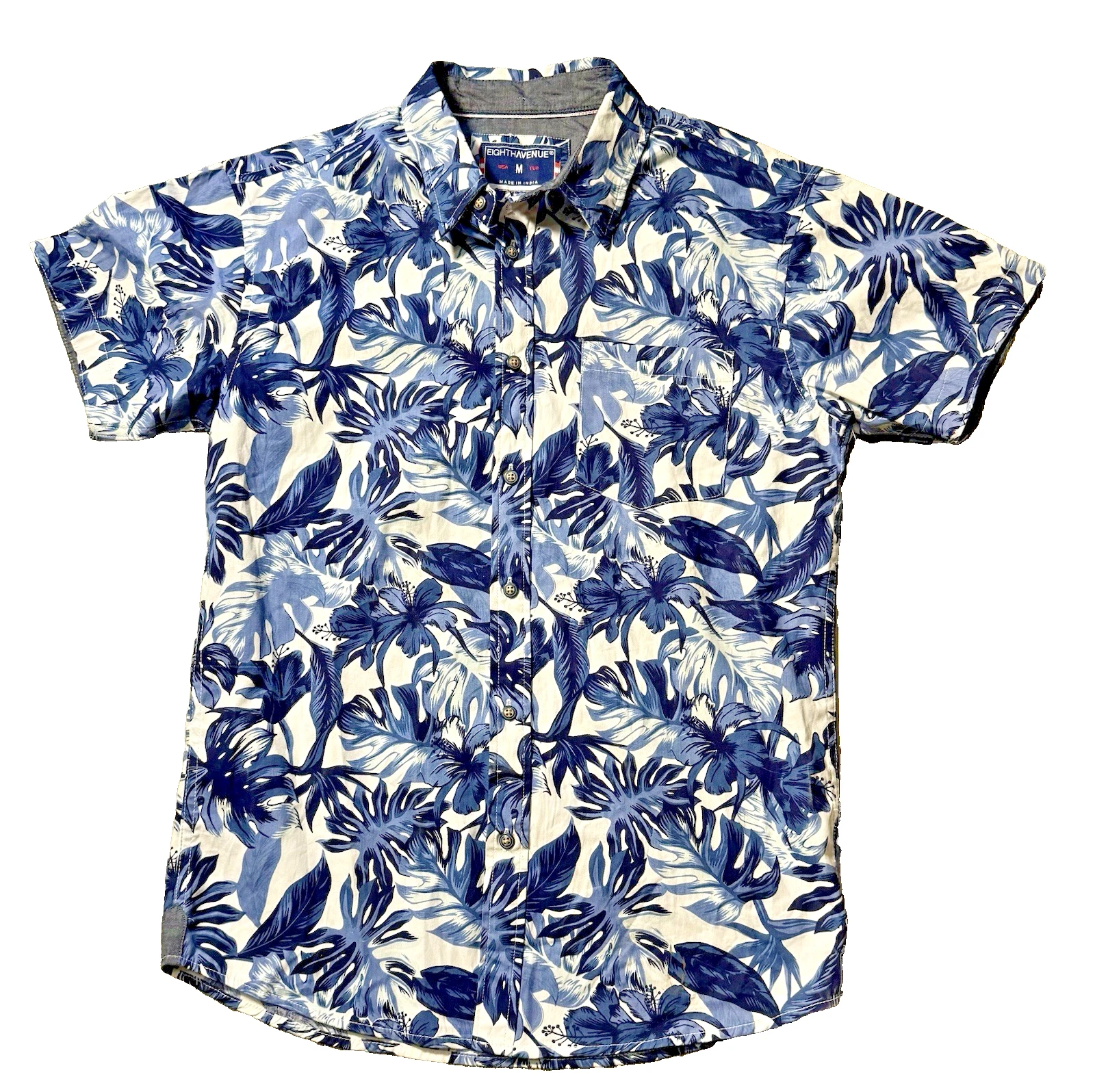 Men's EighthAvenue Sz M Hawaiian Tropical Print Shirt Blue Tones