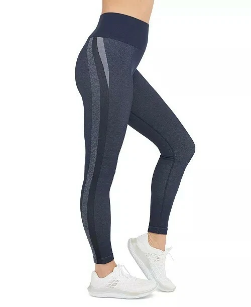 New SPANX 50232r Navy Haze Look At Me Now Seamless Track Stripe Leggings  Size M