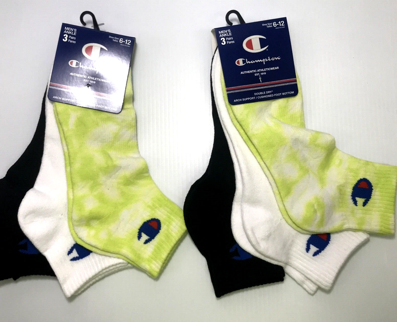 New, Champion Tie Dye Ankle Socks, Large, 6 pairs, Free Shipping!