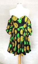 ASOS Fit & Flare Off The Shoulder Pineapple Fruit Print Summer Dress Size - 10