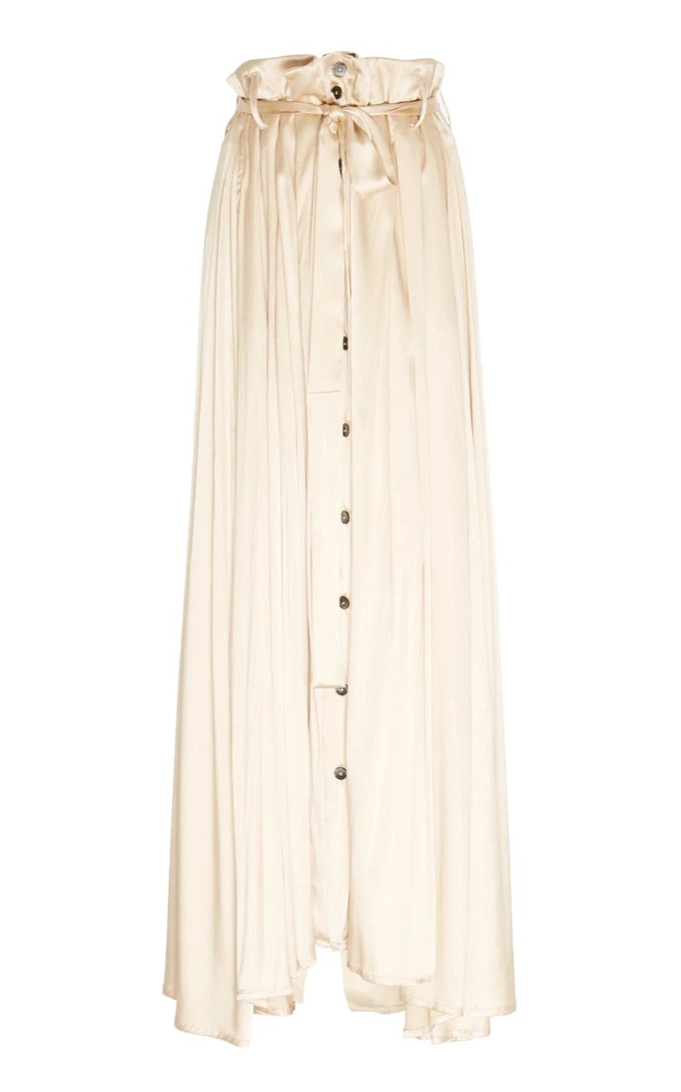 ANN DEMEULEMEESTER Beige Brown Gold Belted silk blend satin maxi