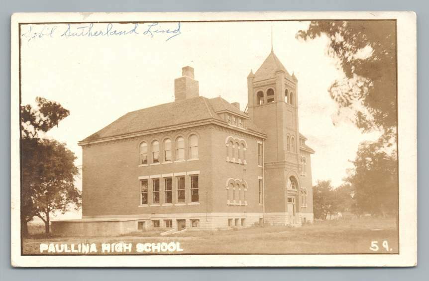 High School PAULLINA Iowa RPPC O'Brien County Antique Photo Postcard