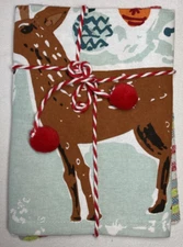 TAG KITCHEN TOWEL (2) REINDEER HOLIDAY STRIPES RED GREEN BLUE WHITE 18 x 26  NWT