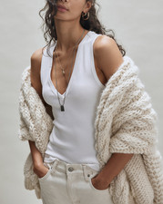 Free People We The Free Ivory Sleeveless Ribbed Neria V-Neck Tank Top Sz M