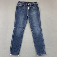 Judy Blue Jeans Womens 11/30 Blue Skinny Fit Button Fly Raw Hem Stretch Denim