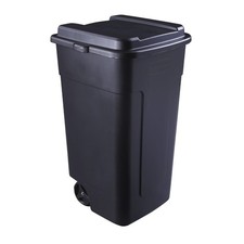 50 Gallon Heavy Duty Rolling Trash Can with Snap-Fit Lid Black Outdoor Garbage