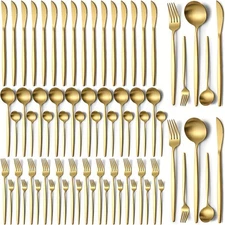 60pcs Gold Silverware Set, Titanium Gold Plated Stainless Steel Flatware Set