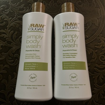 Raw Sugar Simply Body Wash Peaceful &Clean Green Tea Cucumber Aloe Vera 25oz  X2