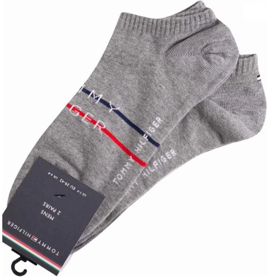 TOMMY HILFIGER | Mens 2 PAIRS Grey Melange Trainer Socks | Size UK 9-11 EU 43-46 Foto 2 de 2