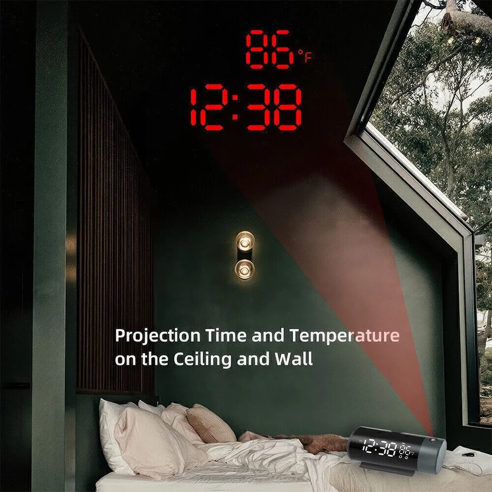 Smart LED Projection Alarm Clock LCD Display Temperature Time Projector - Image 3 of 4