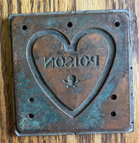 Antique Poison Skull Crossbones Printing Plate Block Heart Label Printer's Press