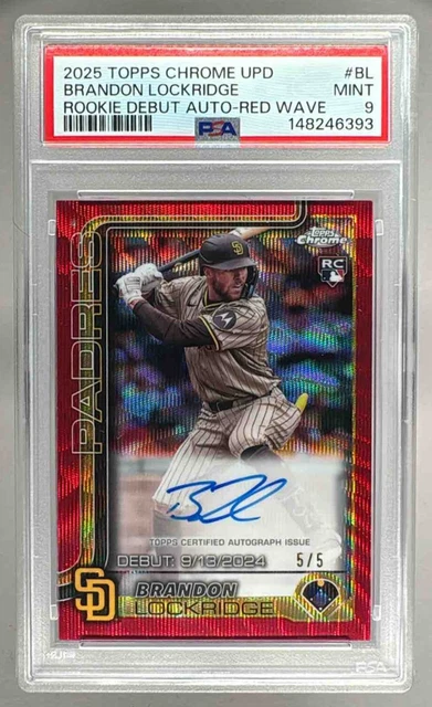 6393 Brandon Lockridge 2025 Topps Chrome Update Red Wave Debut Auto RC /5 PSA 9