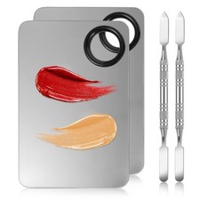4 in 2 Set Makeup Mixing Palette, Stainless Steel Foundation Palette with Spa...