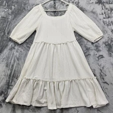 FRYE AND CO. Dress Womens M Cream Tiered Open Back Wrap Boho Cottagecore Cowgirl