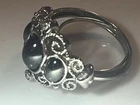 VTG Sterling Silver Hematite ISRAEL Filigree Adjustable Ring Size 5.5 - 8 4.5g