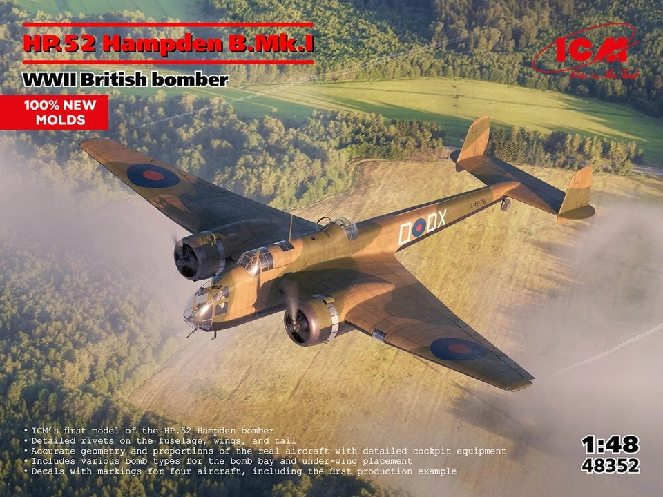 ICM 48352 - 1:48 HP.52 Hampden B.Mk.I WWII British bomber (100% new molds) - Neu