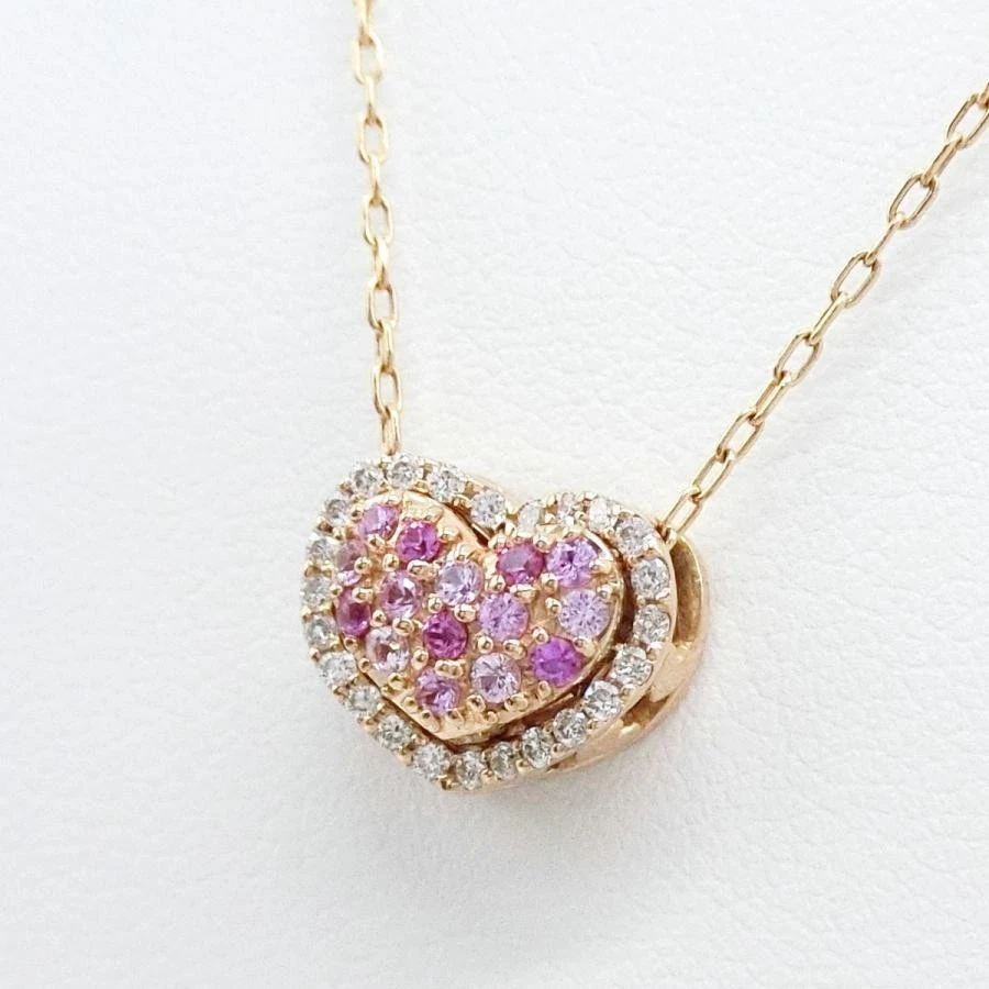 Ponte Vecchio K18PG Zafiro Rosa Diamante Diseño Corazón Collar Joyería Mujer Foto 2 de 4