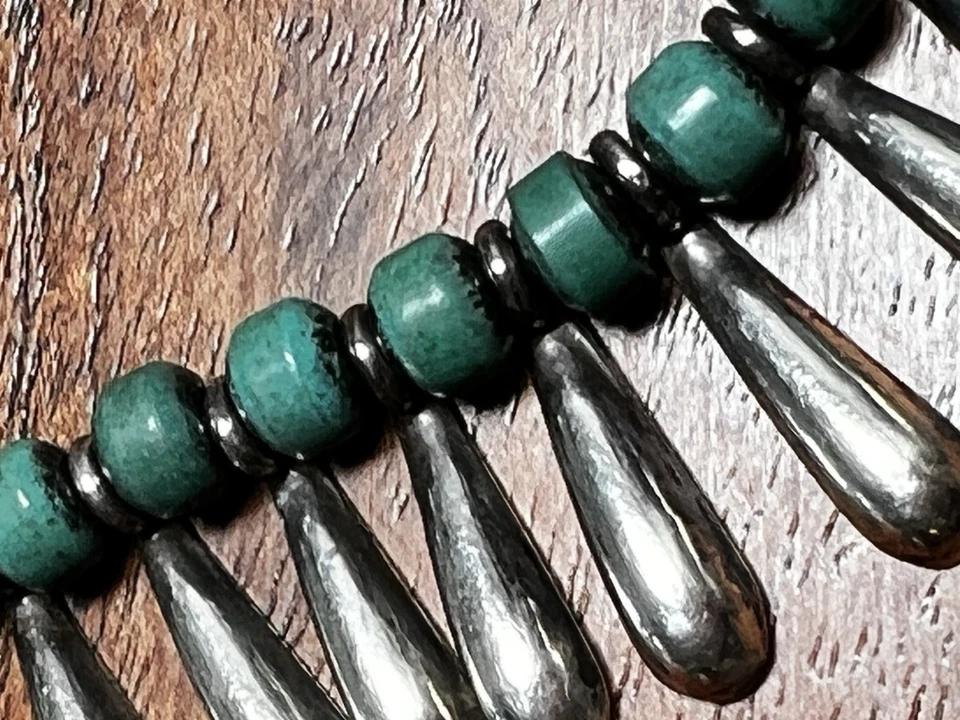 Gran Mota Tasco Taxco México Collar de Plata Esterlina Turquesa Flecos Collar Foto 3 de 4