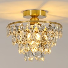 Gold Crystal Modern Ceiling Light E27 Chandelier Bedroom Kitchen Pendant Lamp