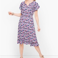 Women's Talbots 14 Petite Paradise Floral Popover Purple Pink White