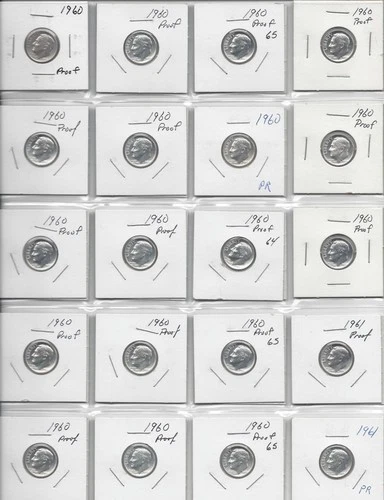 1960 & 1961 Proof Roosevelt Dime Set (18) 1960 & (2) 1961, Total 20 Silver dimes
