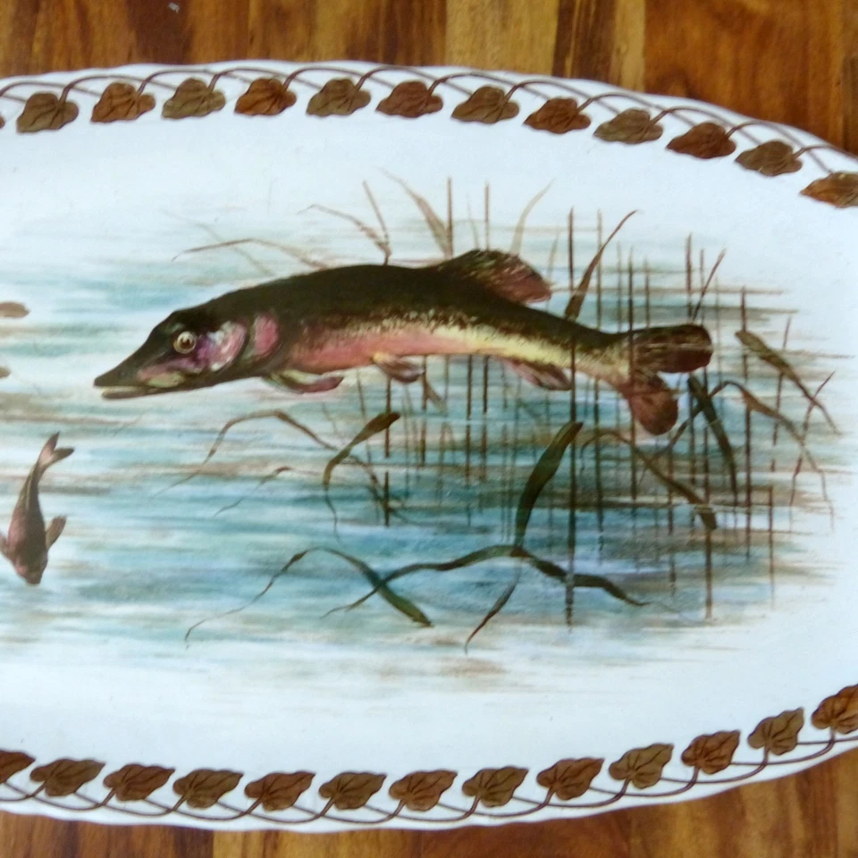 WÄCHTERSBACH GROSSE FISCHPLATTE UM 1900 JUGENDSTIL DEKOR NR. 1397  L 61 CM - Bild 2 von 4