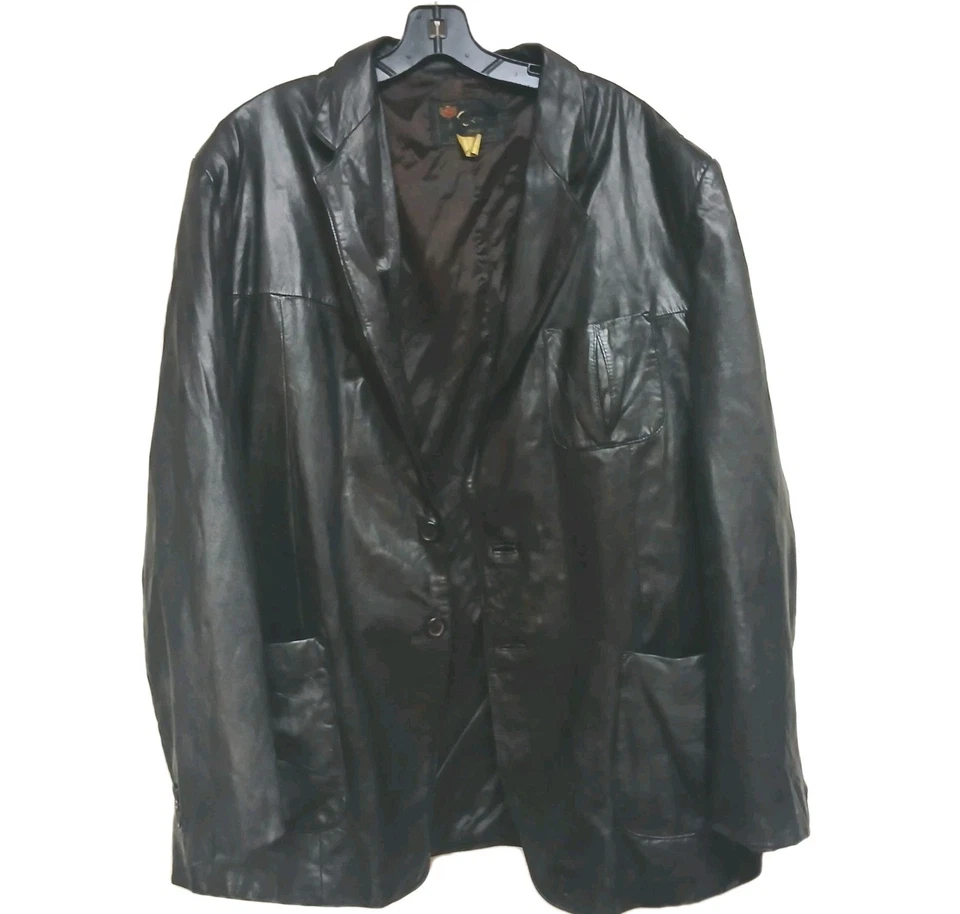 Chaqueta deportiva de cuero negra de 2 botones de caña vintage para hombre talla 52 (2XL) Foto 2 de 4