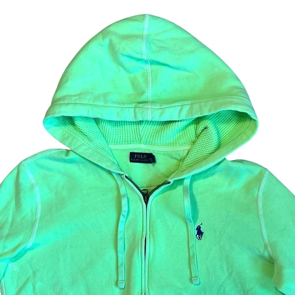 Moletom com capuz Polo Ralph Lauren feminino tamanho G verde neon Y2K zíper completo vintage - Imagem 2 de 4