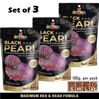 Flowerhorn Cichlid Fish Food - BLACK PEARL - Maximum Red & Head Formula 100g x3P