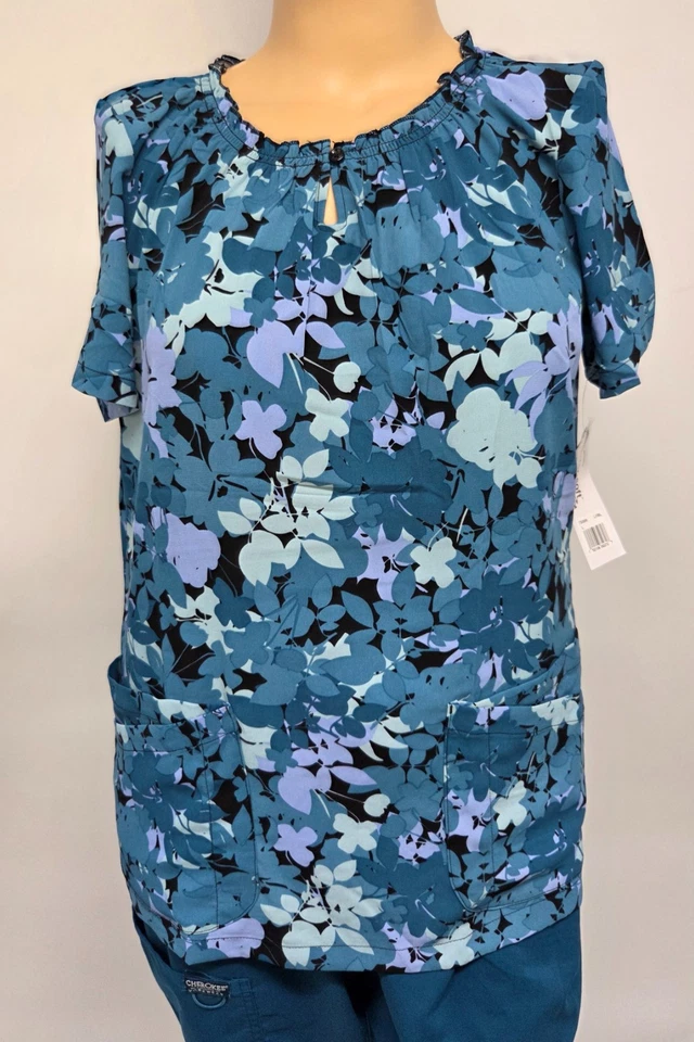 NWT Women Scrub Top Butter-Soft by UA Pocket  L Caribbean Teal Polyester Stretch - Image 3 of 4