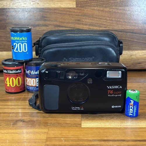 Yashica T4 Super Weatherproof 35mm Point And Shoot Film Camera & Film -TESTED-