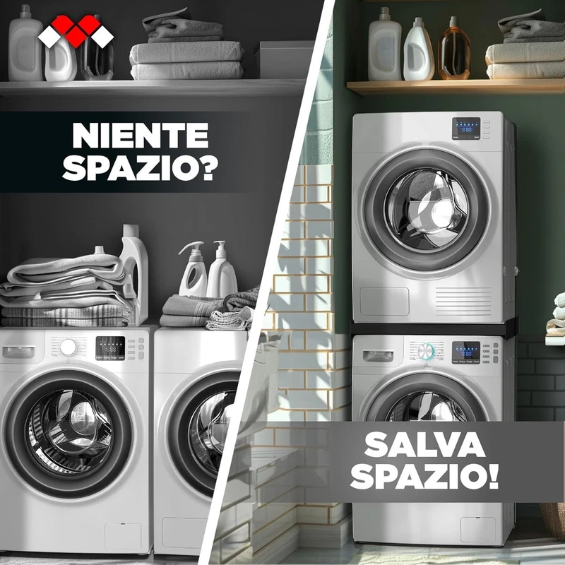 Kit Sovrapposizione LAVATRICE e ASCIUGATRICE Unione Colonna Bucato MELICONI Nero, fotografia 7 di 13