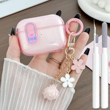 Cute Magsafe Case for Airpods Pro 2 Cover Lock Clip for Girl Women with Pom pom